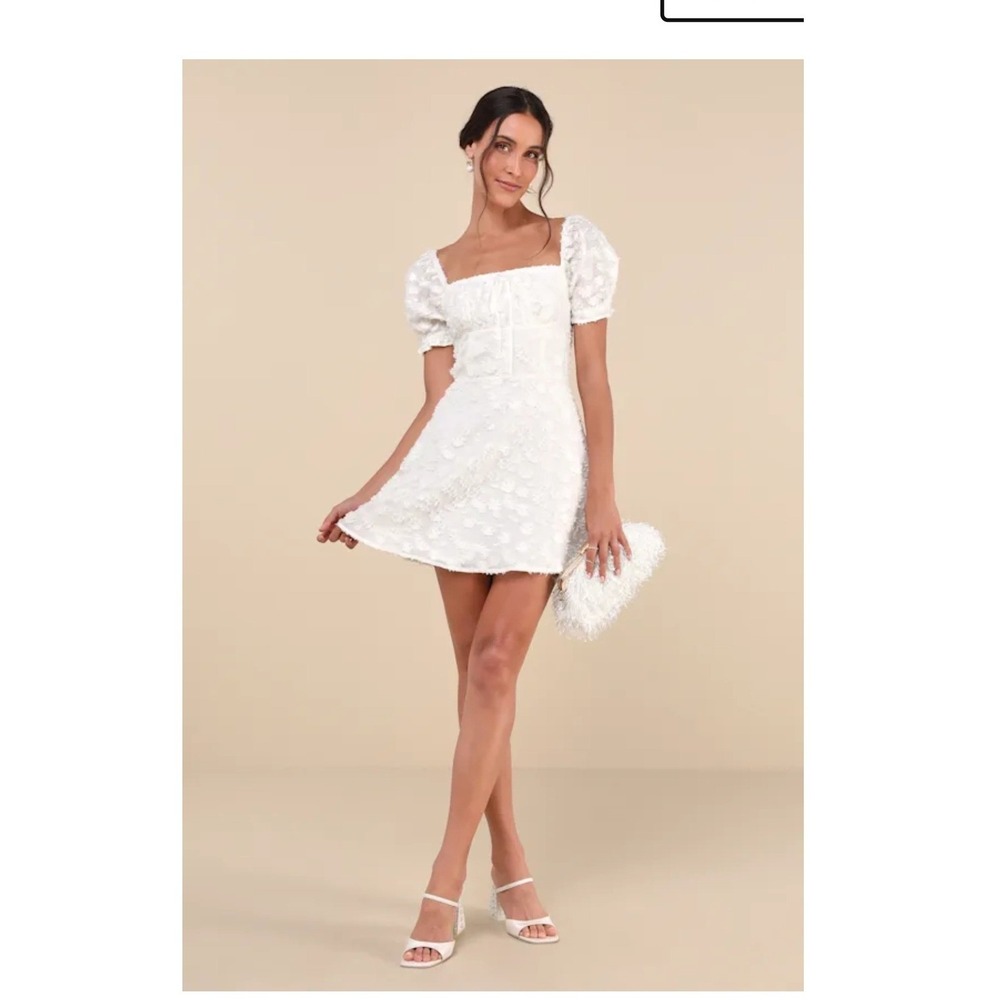Lulus Confidently Delightful White Textured Floral Jacquard Mini Dress Size L
